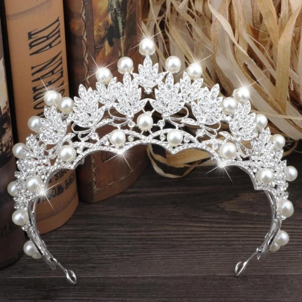Sparkly Silver Metal Bridal Jewelry 2018 Pearl Rhinestone Earrings Necklace Tiara Accessories