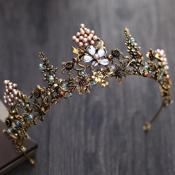 Vintage / Retro Baroque Bronze Bridal Jewelry 2018 Metal Crystal Pearl Rhinestone Tiara Earrings Accessories