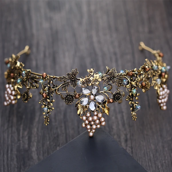 Vintage / Retro Baroque Bronze Bridal Jewelry 2018 Metal Crystal Pearl Rhinestone Tiara Earrings Accessories