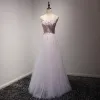 Mode Rodnande Rosa Hemkomst Studentklänningar 2017 Prinsessa Långa Cascading Volanger Urringning Ärmlös Halterneck Appliqués Blomma Pärla Rhinestone Pierced Formella Klänningar
