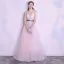 Modern / Fashion Summer Pearl Pink Spotted Evening Dresses  2018 A-Line / Princess V-Neck Spaghetti Straps Sleeveless Metal Sash Court Train Ruffle Backless Formal Dresses