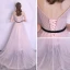 Modern / Fashion Summer Pearl Pink Spotted Evening Dresses  2018 A-Line / Princess V-Neck Spaghetti Straps Sleeveless Metal Sash Court Train Ruffle Backless Formal Dresses