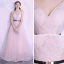 Modern / Fashion Summer Pearl Pink Spotted Evening Dresses  2018 A-Line / Princess V-Neck Spaghetti Straps Sleeveless Metal Sash Court Train Ruffle Backless Formal Dresses
