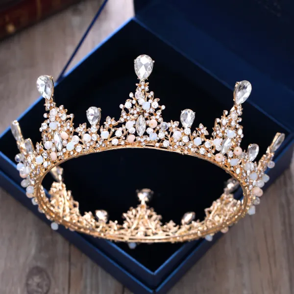 Luxury / Gorgeous Gold Metal Wedding Accessories 2018 Crystal Rhinestone Tiara