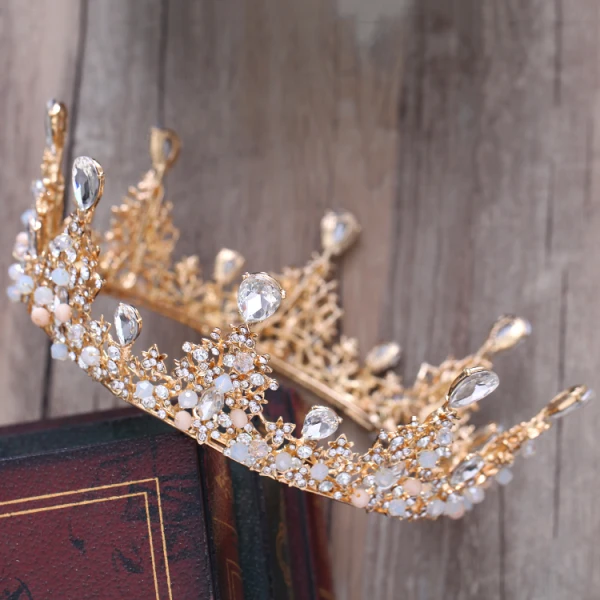 Lyx Guld Metall Bröllop Tillbehör 2018 Kristall Rhinestone Tiara