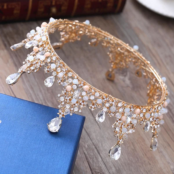 Lyx Guld Metall Bröllop Tillbehör 2018 Kristall Rhinestone Tiara