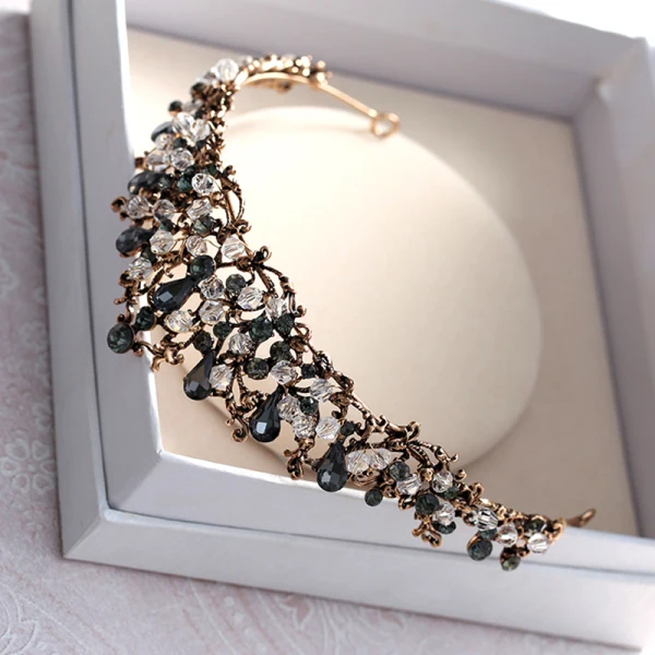 Vintage Bronse Bryllup Tilbehør 2018 Metall Rhinestone Krystall Tiara