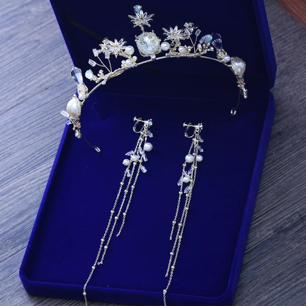 Modest / Simple Silver Metal Bridal Jewelry 2018 Crystal Pearl Rhinestone Tiara Tassel Earrings Wedding Accessories
