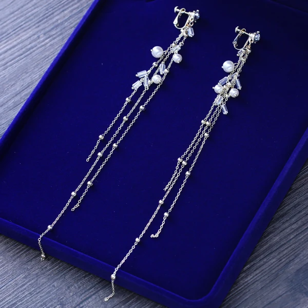 Modest / Simple Silver Metal Bridal Jewelry 2018 Crystal Pearl Rhinestone Tiara Tassel Earrings Wedding Accessories