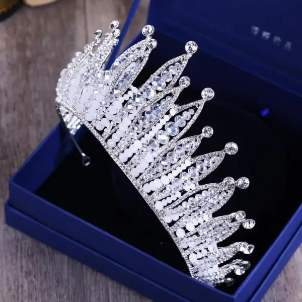Luxury / Gorgeous Silver Tiara 2018 Metal Crystal Rhinestone Beading Accessories