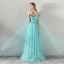 Flower Fairy Pool Blue Summer Evening Dresses  2018 A-Line / Princess Spaghetti Straps Strapless Short Sleeve Appliques Flower Sash Watteau Train Ruffle Backless Formal Dresses