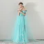 Flower Fairy Pool Blue Summer Evening Dresses  2018 A-Line / Princess Spaghetti Straps Strapless Short Sleeve Appliques Flower Sash Watteau Train Ruffle Backless Formal Dresses