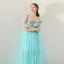 Flower Fairy Pool Blue Summer Evening Dresses  2018 A-Line / Princess Spaghetti Straps Strapless Short Sleeve Appliques Flower Sash Watteau Train Ruffle Backless Formal Dresses