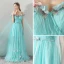 Flower Fairy Pool Blue Summer Evening Dresses  2018 A-Line / Princess Spaghetti Straps Strapless Short Sleeve Appliques Flower Sash Watteau Train Ruffle Backless Formal Dresses