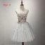 Chic / Belle Bleu Ciel Robe De Fete 2017 Courte Robe Boule Volants en Cascade De l'épaule Manches Courtes Dos Nu Appliques Fleur Perlage Cristal Robe De Ceremonie