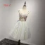 Chic / Belle Bleu Ciel Robe De Fete 2017 Courte Robe Boule Volants en Cascade De l'épaule Manches Courtes Dos Nu Appliques Fleur Perlage Cristal Robe De Ceremonie