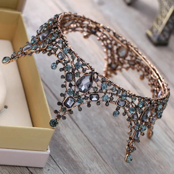 Vintage / Retro Baroque Black Gold Tiara 2018 Metal Rhinestone Accessories