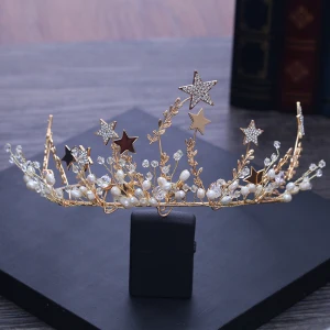 Fine Gull Tiara 2018 Metall Krystall Perle Stjerne Rhinestone Tilbehør