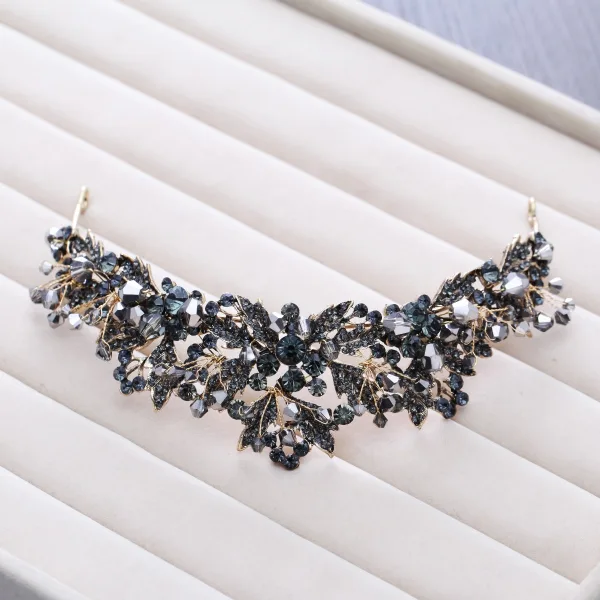 Vintage Barokowy Czarne Tiara 2018 Metal Kryształ Rhinestone Akcesoria