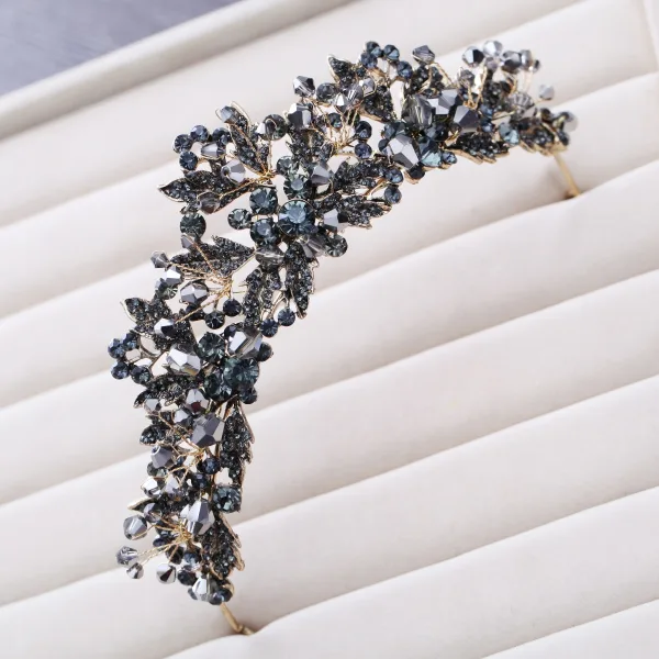 Vintage Barokowy Czarne Tiara 2018 Metal Kryształ Rhinestone Akcesoria