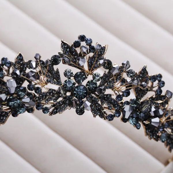 Vintage Barokowy Czarne Tiara 2018 Metal Kryształ Rhinestone Akcesoria