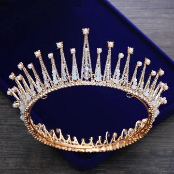 Luksus Gull Tiara 2018 Metall Beading Perle Rhinestone Tilbehør