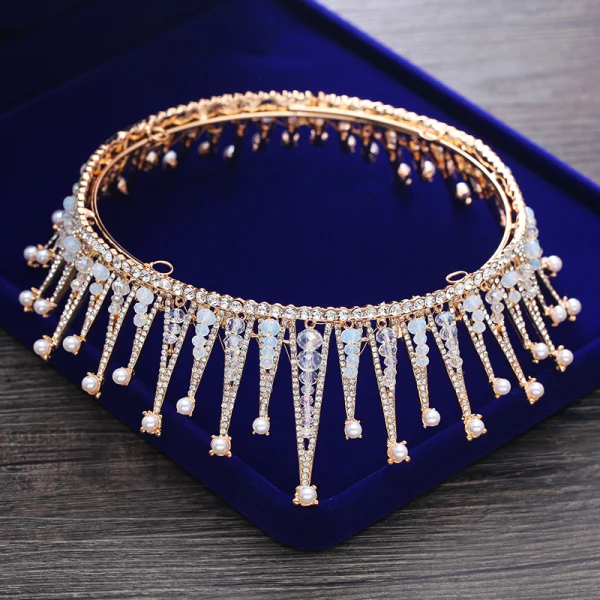 Luxury / Gorgeous Gold Tiara 2018 Metal Beading Pearl Rhinestone Accessories