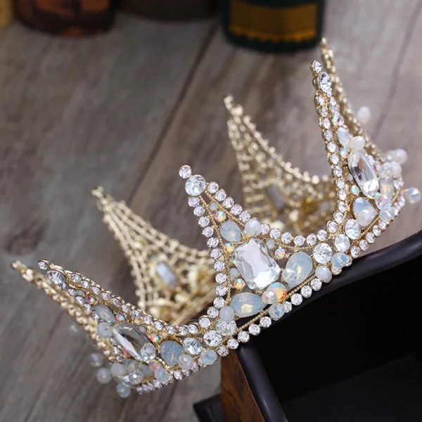 Chic / Beautiful Gold Tiara 2018 Metal Crystal Rhinestone Accessories