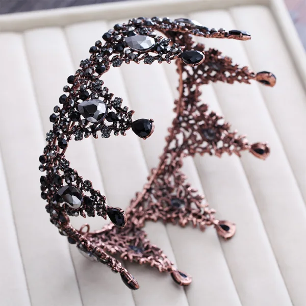 Vintage Barokowy Czarne Tiara 2018 Metal Rhinestone Akcesoria