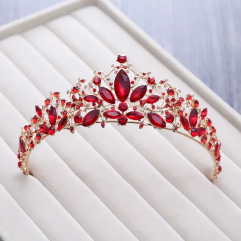 Schöne Rot Strass Diadem 2018 Metall Brautaccessoires