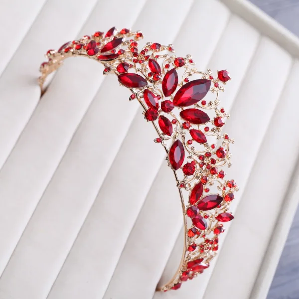 Piękne Czerwone Rhinestone Tiara 2018 Metal Akcesoria