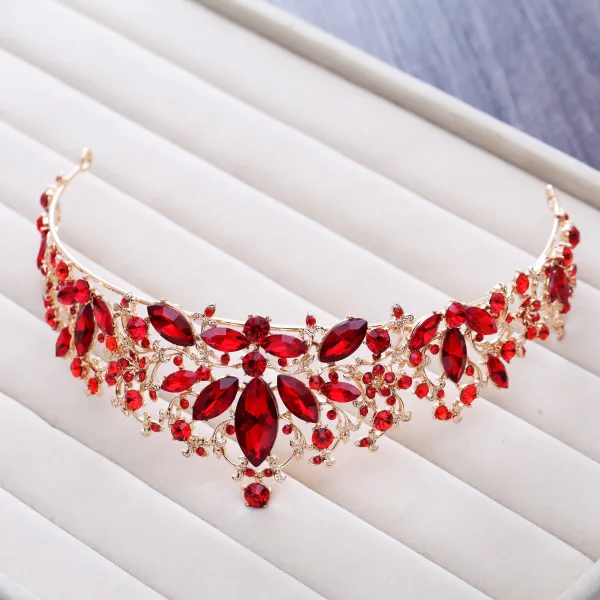 Piękne Czerwone Rhinestone Tiara 2018 Metal Akcesoria