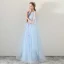 Chic / Belle Bleu Ciel Robe De Soirée 2018 Princesse V-Cou Appliques Fleur Ceinture Watteau Train Volants Dos Nu Robe De Ceremonie