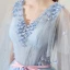 Chic / Belle Bleu Ciel Robe De Soirée 2018 Princesse V-Cou Appliques Fleur Ceinture Watteau Train Volants Dos Nu Robe De Ceremonie