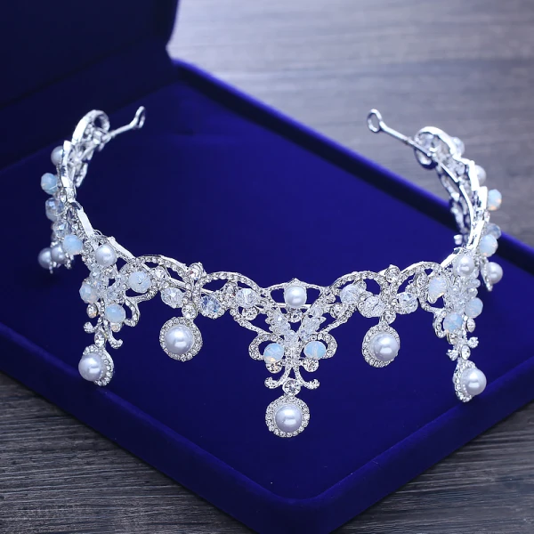 Luxury / Gorgeous Silver Wedding Tiara 2018 Metal Crystal Pearl Rhinestone Accessories