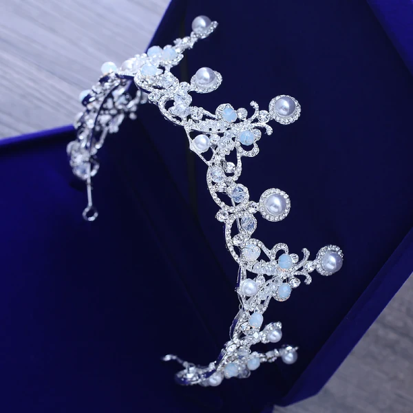 Luxury / Gorgeous Silver Wedding Tiara 2018 Metal Crystal Pearl Rhinestone Accessories