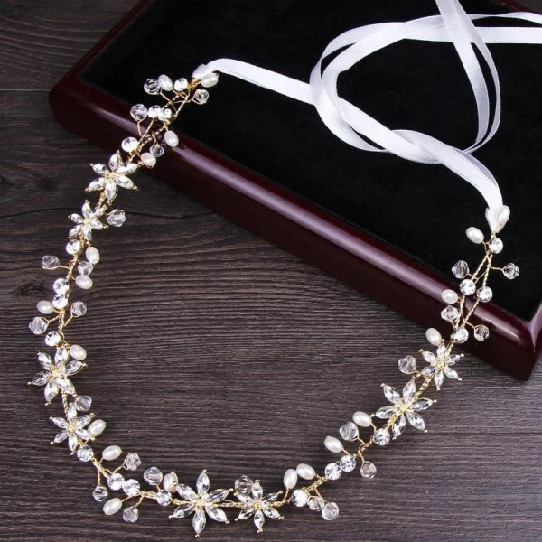 Modest / Simple Gold Headpieces 2018 Metal Crystal Pearl Lace-up Accessories