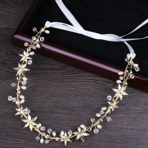 Modest / Simple Gold Headpieces 2018 Metal Crystal Pearl Lace-up Accessories