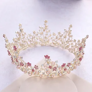 Luksus Gull Tiara 2018 Metall Perle Rhinestone Bryllup Tilbehør