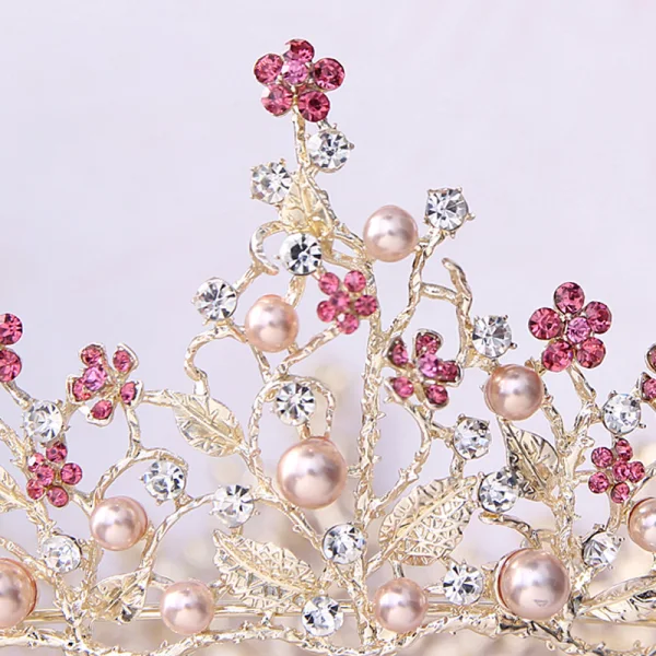 Luksus Gull Tiara 2018 Metall Perle Rhinestone Bryllup Tilbehør