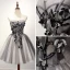 Fine Grå Homecoming Cocktailkjoler 2017 Gripende Ruffles Korte Ballkjole Kjæreste Uten Ermer Ryggløse Appliques Blomst Beading Krystall Formelle Kjoler