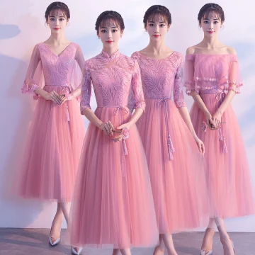 Chic Belle Rose Bonbon Robe Demoiselle D 039 Honneur 2018 Princesse Paillettes Ceinture Gland Thé Longueur Volants Dos Nu Robe Pour Mariage
