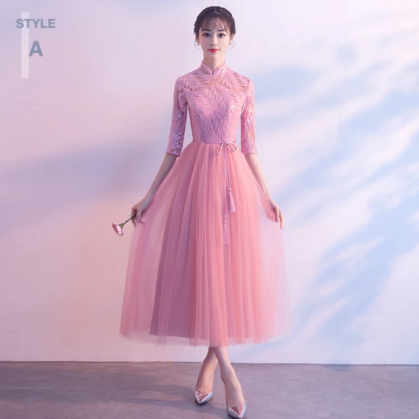 Chic / Belle Rose Bonbon Robe Demoiselle D'honneur 2018 Princesse Paillettes Ceinture Gland Thé Longueur Volants Dos Nu Robe Pour Mariage