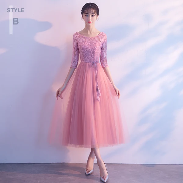 Chic / Belle Rose Bonbon Robe Demoiselle D'honneur 2018 Princesse Paillettes Ceinture Gland Thé Longueur Volants Dos Nu Robe Pour Mariage