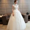 Chic / Beautiful Church Hall Wedding Dresses 2017 Lace Beading Sequins Appliques Backless High Neck Sleeveless Chapel Train White Ball Gown