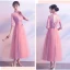 Chic / Belle Rose Bonbon Robe Demoiselle D'honneur 2018 Princesse Paillettes Ceinture Gland Thé Longueur Volants Dos Nu Robe Pour Mariage