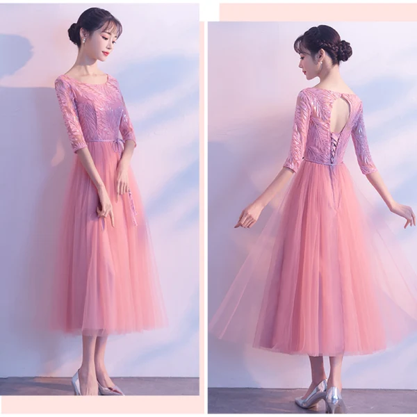 Chic / Belle Rose Bonbon Robe Demoiselle D'honneur 2018 Princesse Paillettes Ceinture Gland Thé Longueur Volants Dos Nu Robe Pour Mariage