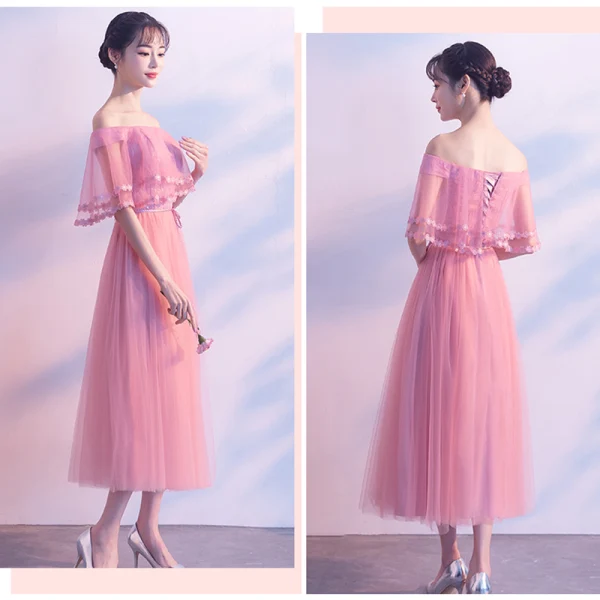 Chic / Belle Rose Bonbon Robe Demoiselle D'honneur 2018 Princesse Paillettes Ceinture Gland Thé Longueur Volants Dos Nu Robe Pour Mariage
