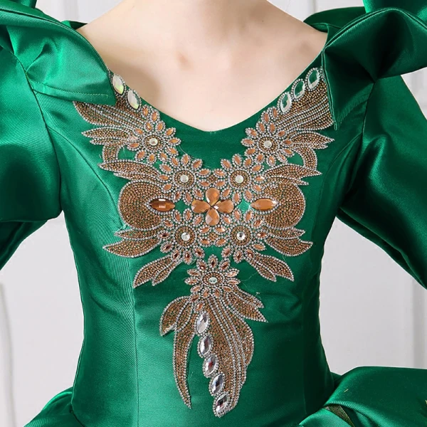 Vintage / Retro Medieval Dark Green Ball Gown Prom Dresses 2021 V-Neck Long Sleeve Floor-Length / Long 3D Lace Embroidered Flower Cosplay Prom Formal Dresses