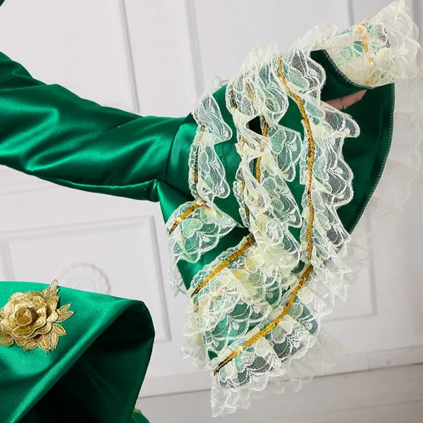 Vintage / Retro Medieval Dark Green Ball Gown Prom Dresses 2021 V-Neck Long Sleeve Floor-Length / Long 3D Lace Embroidered Flower Cosplay Prom Formal Dresses